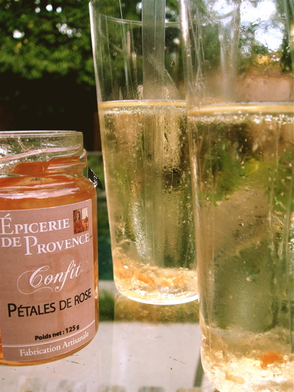 prosecco with confit of rose Prosecco with rose petal confit