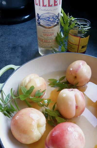 peacheslilletblanc white peaches poached in Lillet Blanc