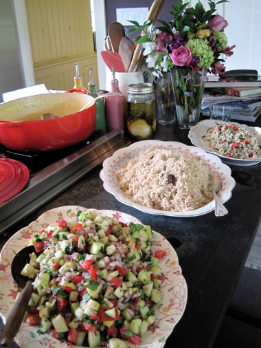 salads apple-cucumber salad, spiced Basmati, warm lentil salad