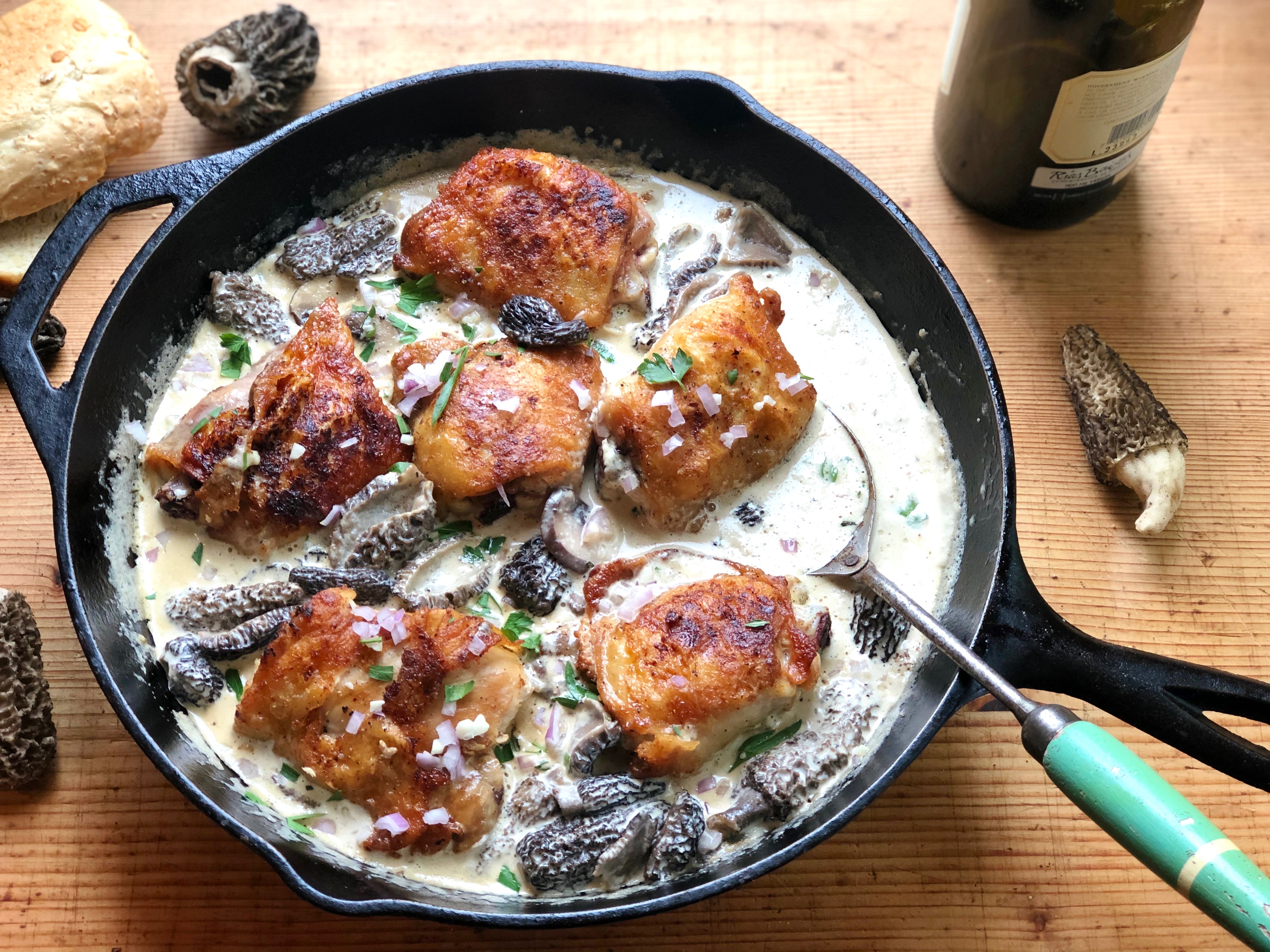 Featured image for “Crispy Chicken with Morels, Sherry and Cream”